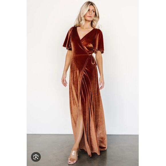 Baltic Born Meghan Velvet Wrap Maxi Dress Medium Spice Full Sweep Flutter Fall - Picture 1 of 14